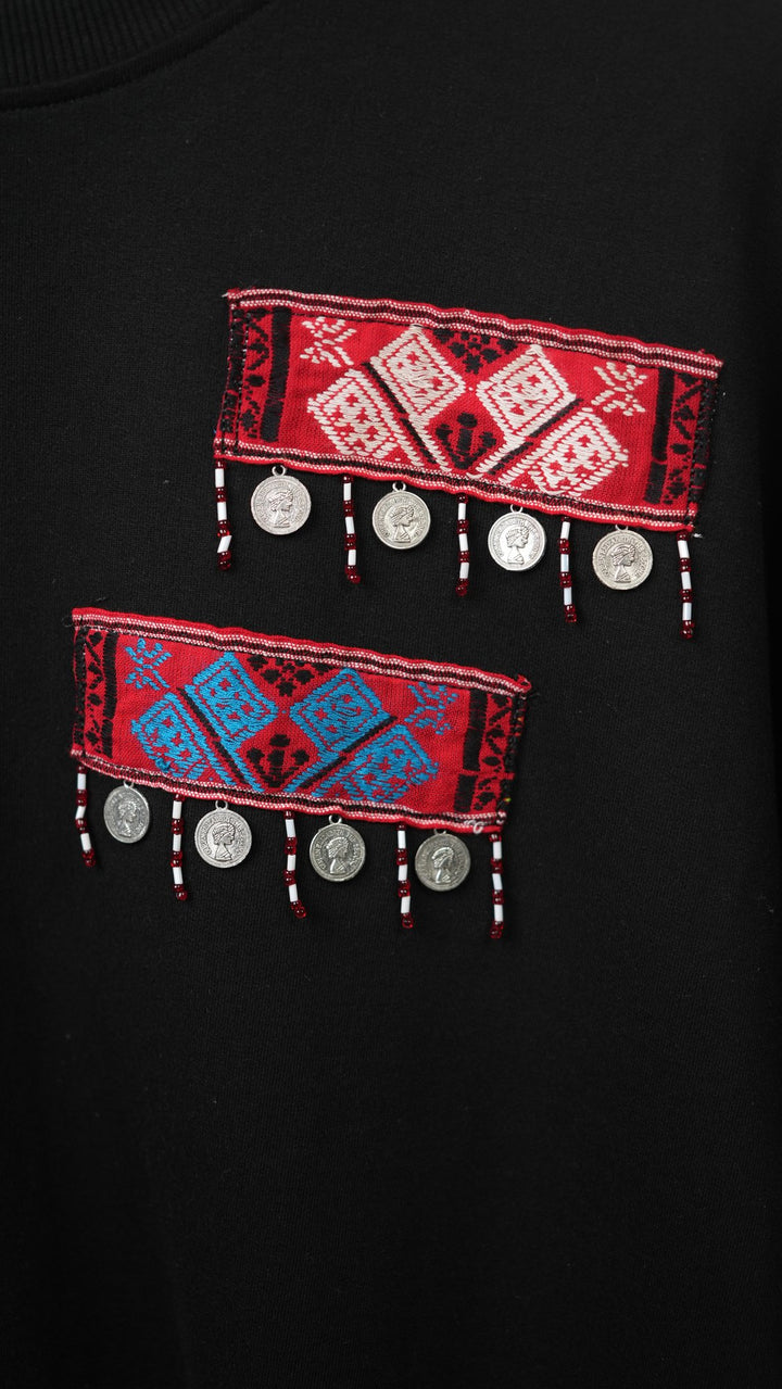 Ahimsa 01 — handwoven coin panel detail