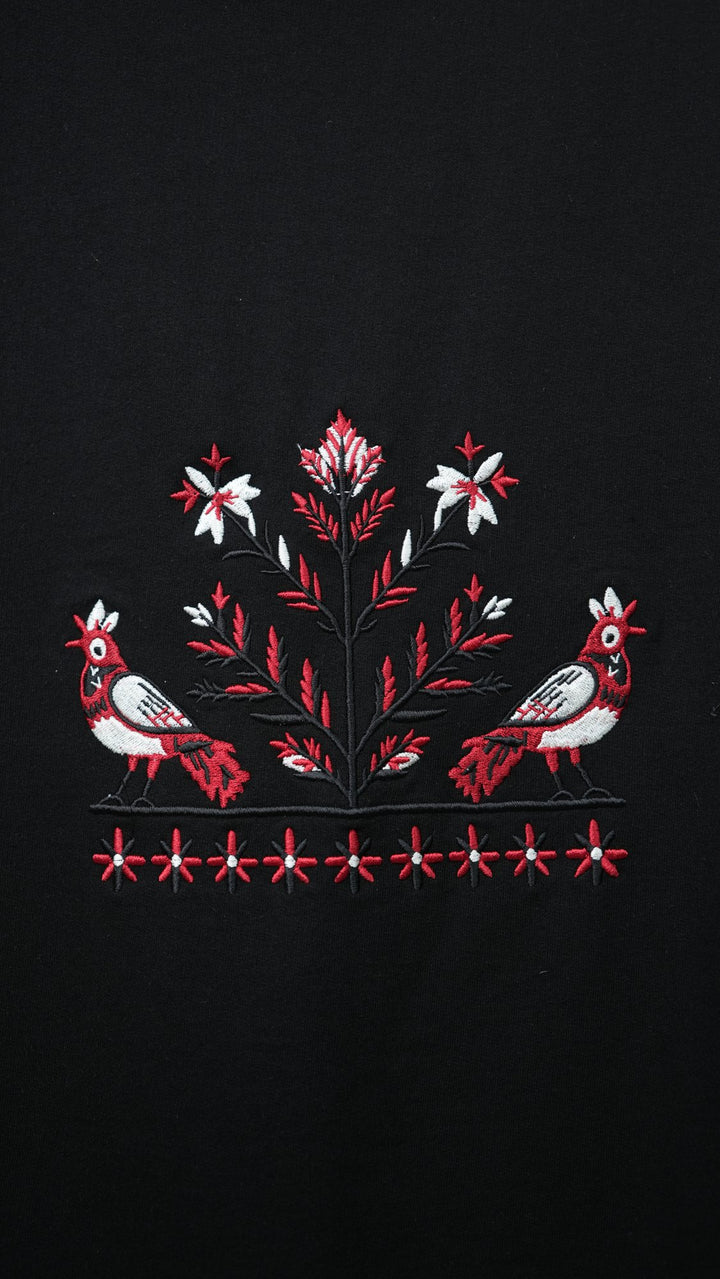Ahimsa 01 — star-stitched hem detail